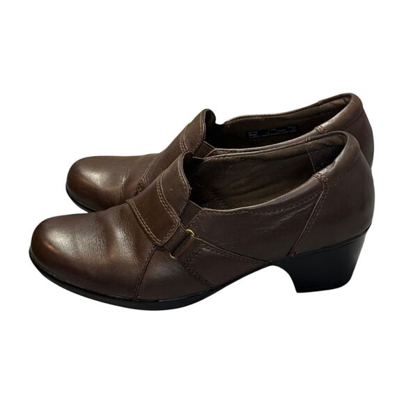 Clarks Women's US 7.5M Clog Brown Leather Casual Slip-On Block Heel Shoes 62729 - Picture 2 of 10